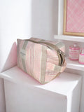 Pochette Jacquard "Pastel" – Rayures Douces Rose & Gris