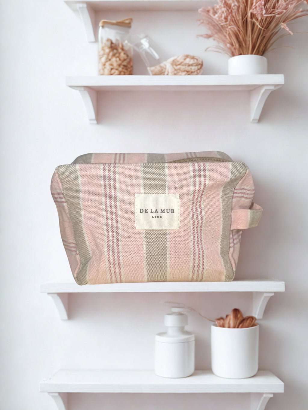 Pochette Jacquard "Pastel" – Rayures Douces Rose & Gris