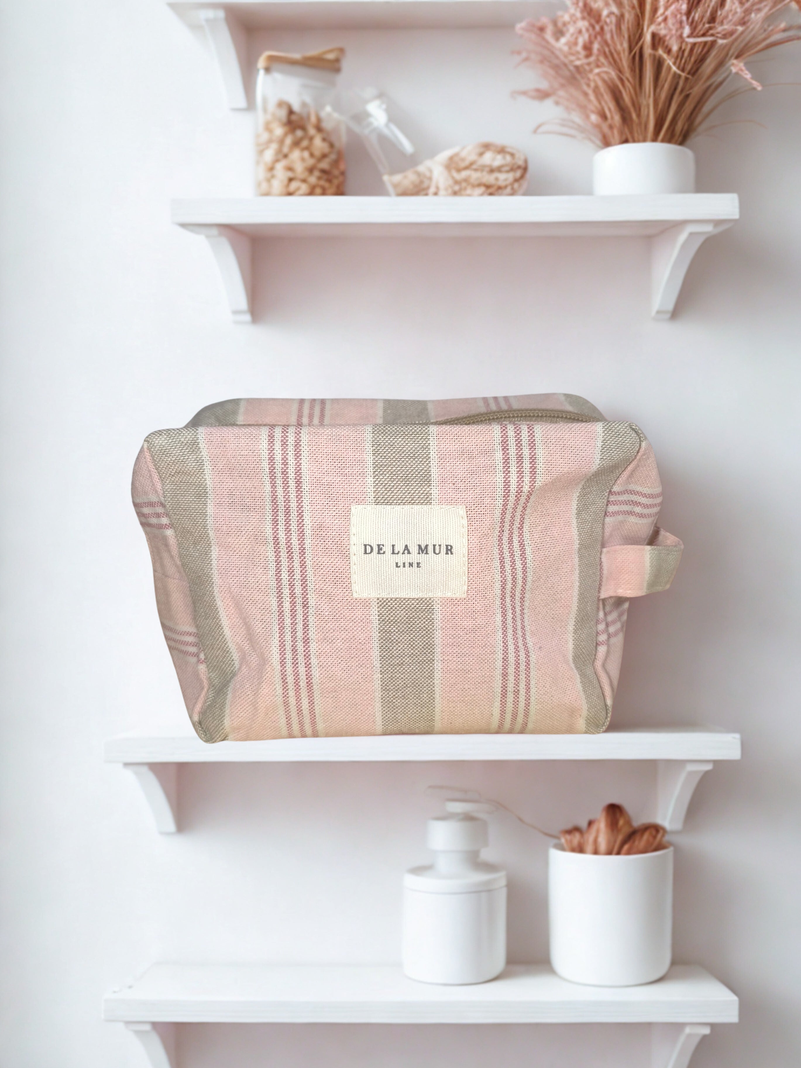Pochette Jacquard "Pastel" – Rayures Douces Rose & Gris