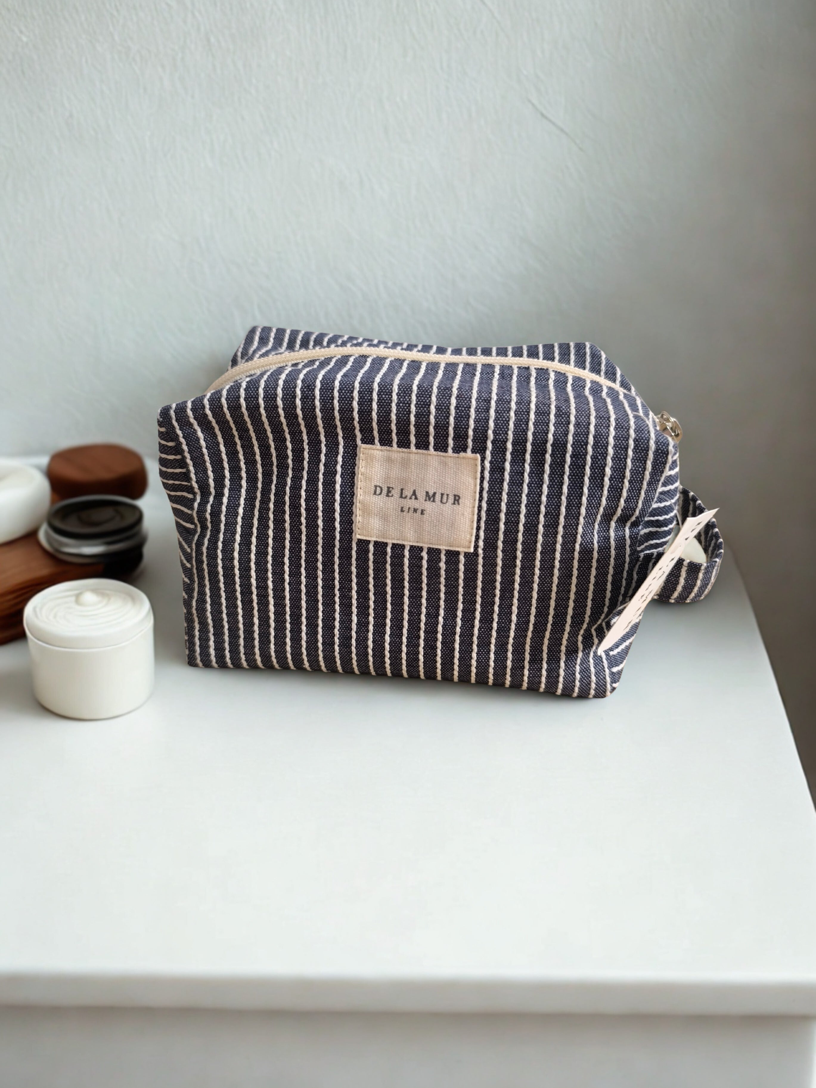 Pochette Jacquard "Marin" – Rayures Bleu &amp; Blanc