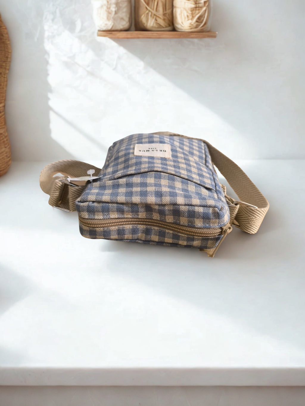 Sac Mobile "Brisa" – Vichy Bleu & Beige
