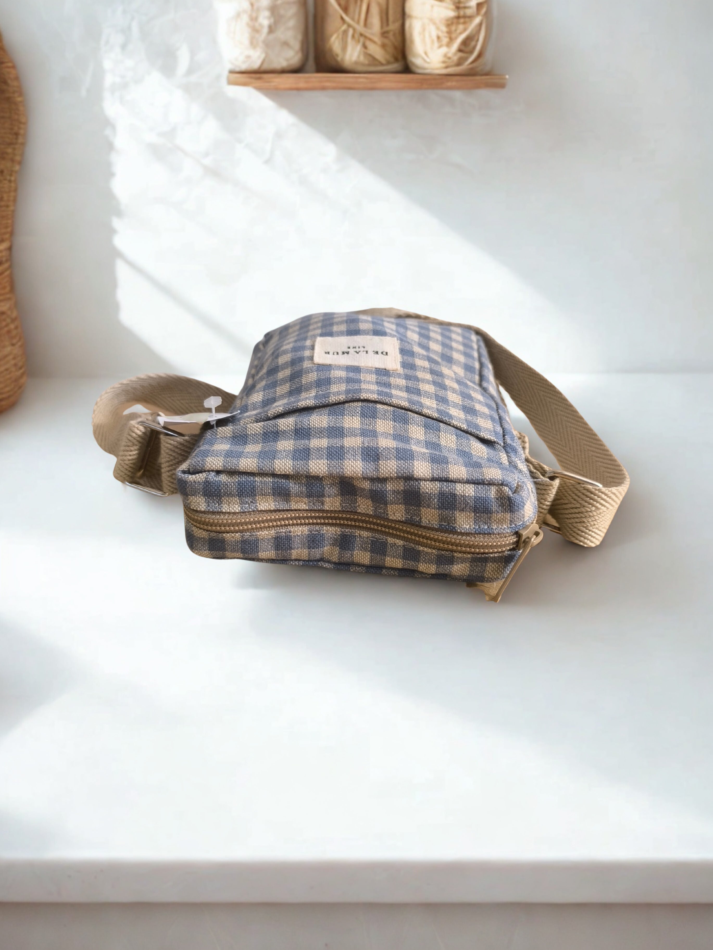 Sac Mobile "Brisa" – Vichy Bleu & Beige