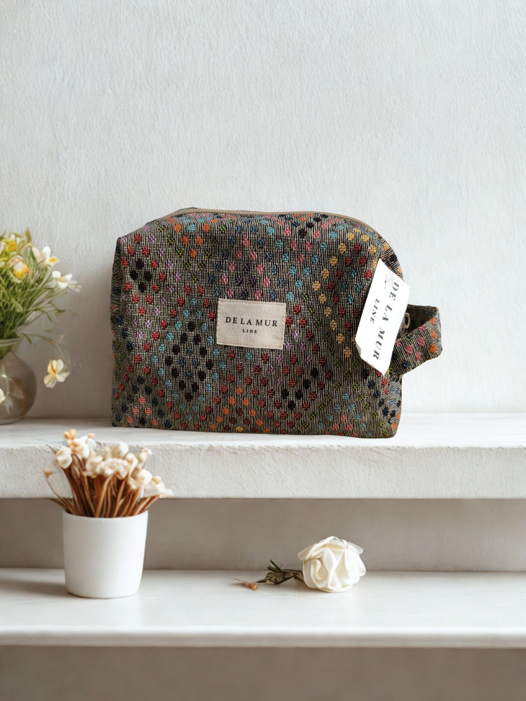 Trousse de Toilette Jacquard "De la Mur" – Style Géométrique Multicolore