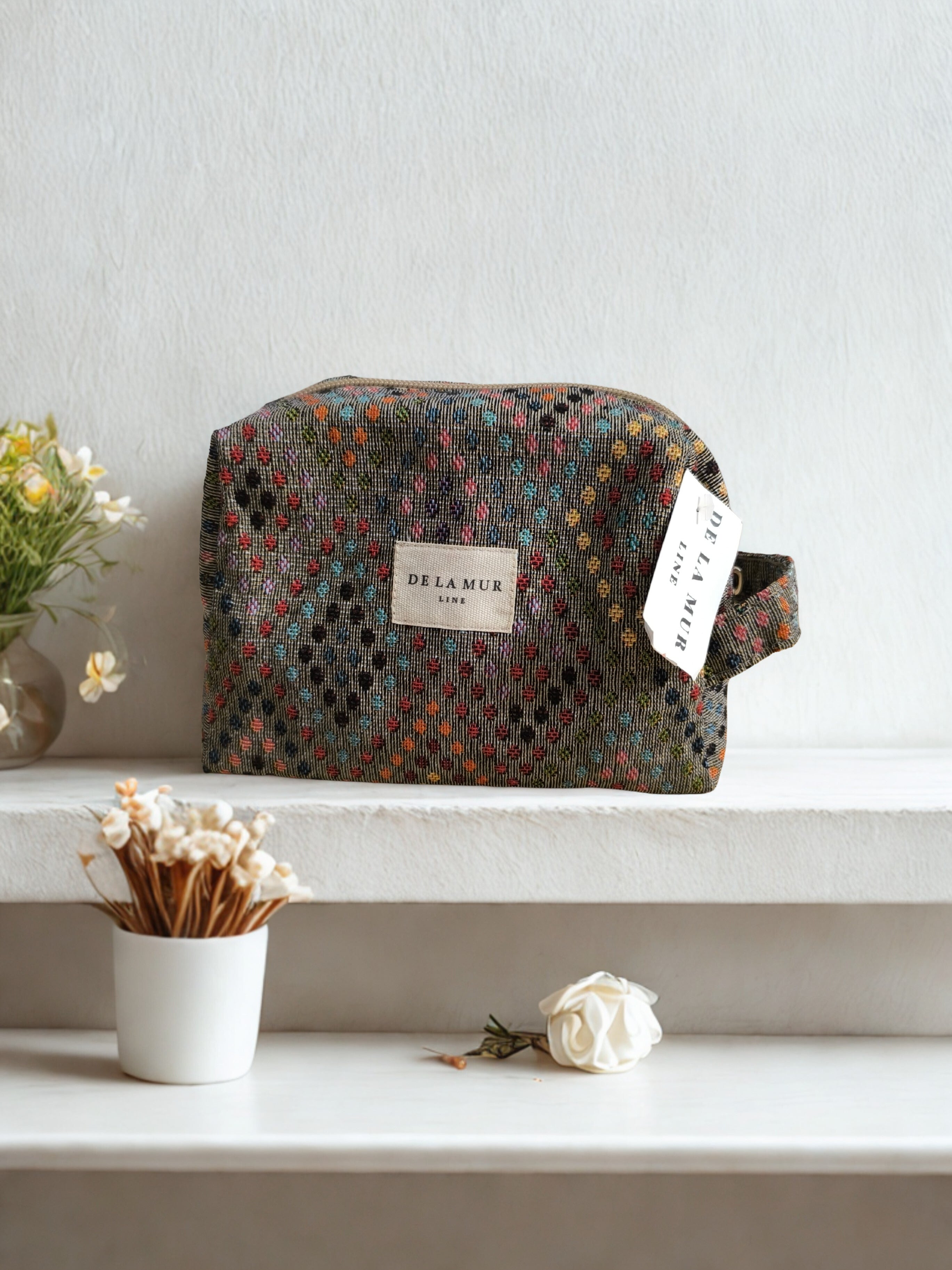 Trousse de Toilette Jacquard "De la Mur" – Style Géométrique Multicolore